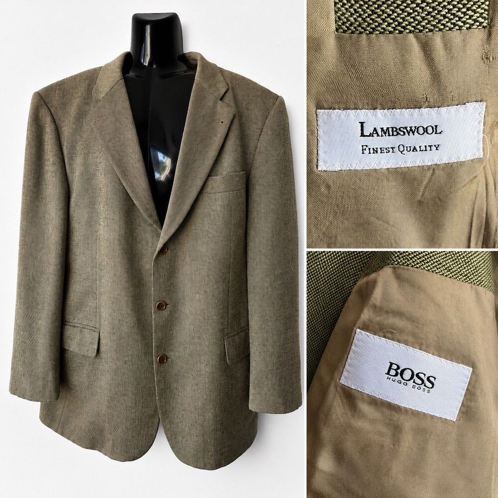 Hugo Boss BOSS 44L Olive Green Birdseye Lambswool Sport Coat Made Germany